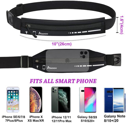 AIKENDO Slim Running Belt for Women Men,Runners Fanny Pack Phone Holder,Running Pouch Waist bag for Workout Jogging,Money Belt Running Gear Accessories