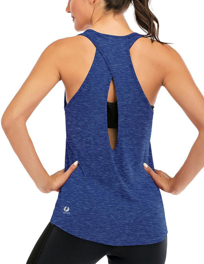 ICTIVE Womens Cross Backless Workout Tops for Women Racerback Open Back Shirts Athletic Sleeveless Clothes Dark Blue L