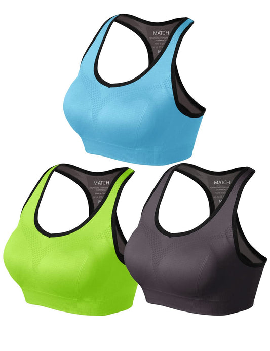 Match Racerback Sports Bras for Women – Padded Seamless Strappy Workout Tops for Yoga Gym Runing Fitness Sports Bras (1 Pack of 3(Green-Gray-Blue), X-Large)