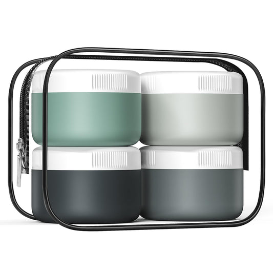 Kuangre Travel Containers for Toiletries, Silicone Cream Jars BPA Free, TSA Approved 2oz Travel Size Containers, Leak-proof Travel Essentials with Lid for Cosmetic Face Hand Body Cream (4 Pack)