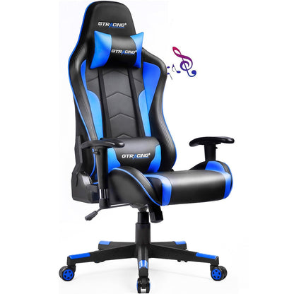 GTRACING Gaming Chair with Speakers Bluetooth Music Video Game Chair Audio Ergonomic Design Heavy Duty Office Computer Desk Chair（Blue）