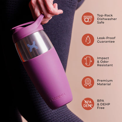 Promixx Pursuit Shaker Bottle - Single-Wall Stainless Steel Protein Shaker Bottle, Super Smooth Shakes, 32oz, Mulberry