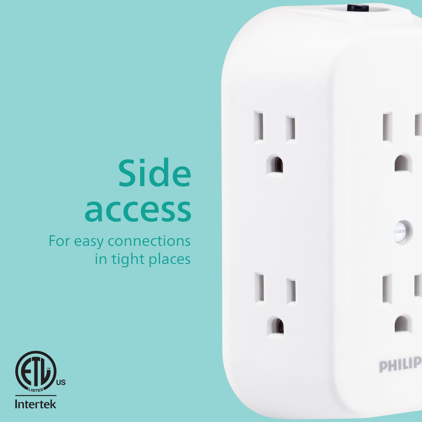 Philips 6-Outlet Extender, Grounded Wall Tap, Reset Button, Circuit Breaker, Adapter Spaced Outlets, 3-Prong, Multiple Plug, Quick and Easy Install, Cruise Essentials, ETL Listed, White, SPS1460WA/37