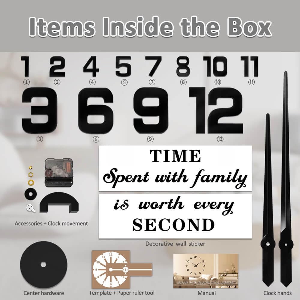 Mintime Modern Frameless DIY Wall Clock Large 3D Wall Watch Mirror Numbers for Home Office Decorations