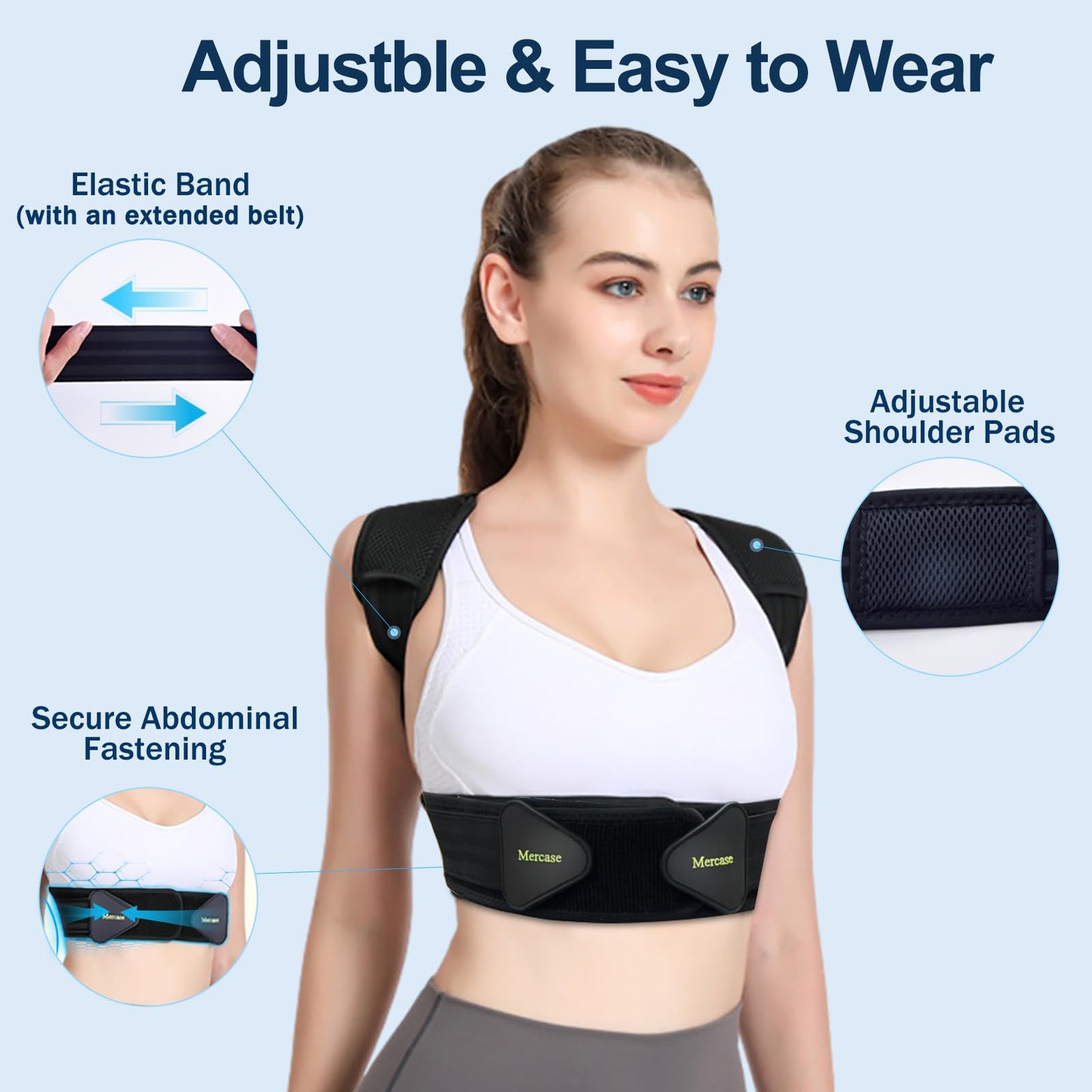 Mercase Professional Posture Corrector for Men & Women, Maximum Support Back Brace, Adjustable & Rigid for Upper Back Pain, Shoulder Relief, Spine Alignment, Stops Slouching, Large(32-39 in)