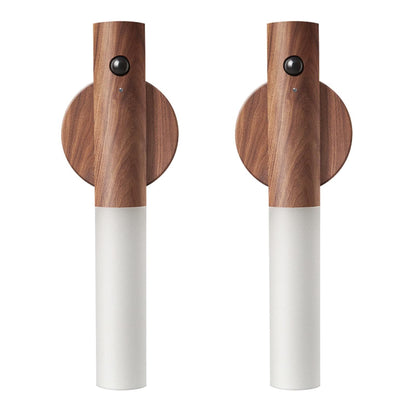 LANDGOO Wooden Motion Sensor Lights Indoor, Magnet Body Hallway Rechargeable LED Wireless Battery Operated Wall Sconce, Portable Decor Torch Night Lighting for Bedroom (Walnut Wood 2PCS)