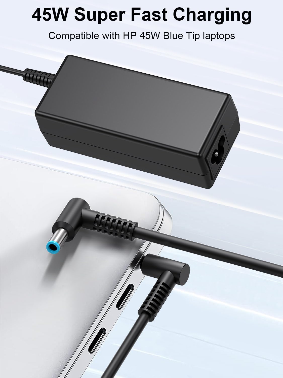 45W Charger Compatible with HP Laptop Charger, Blue Tip, Pavilion x360 11 13 15, Zbook 14u G4 G5 15u 15 G3, Notebook 15, Stream 13 11 14 AC Adapter with Power Cord