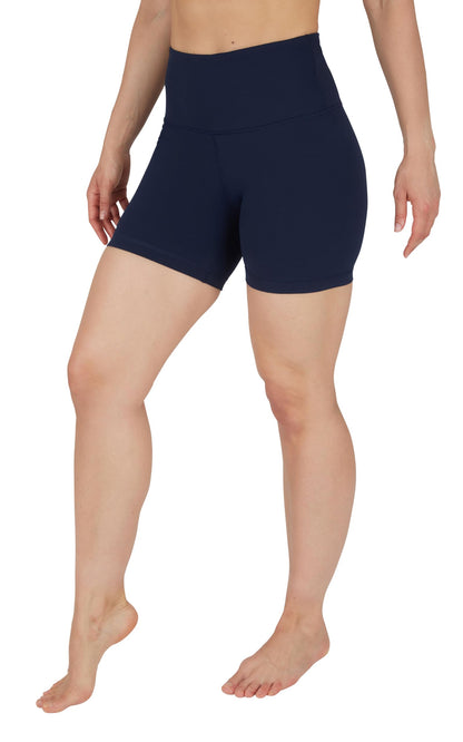 90 Degree By Reflex High Waist Power Flex Yoga Shorts - Tummy Control Biker Shorts for Women - Black/Dark Navy 2 Pack - Medium