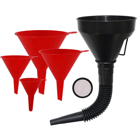 Plastic Oil Funnels for Automotive Use Set of 5, Large Flexible Fuel Funnel with Hose for Gas Transfer, Gasoline Funnels for Cars Boat Canning and Bottle