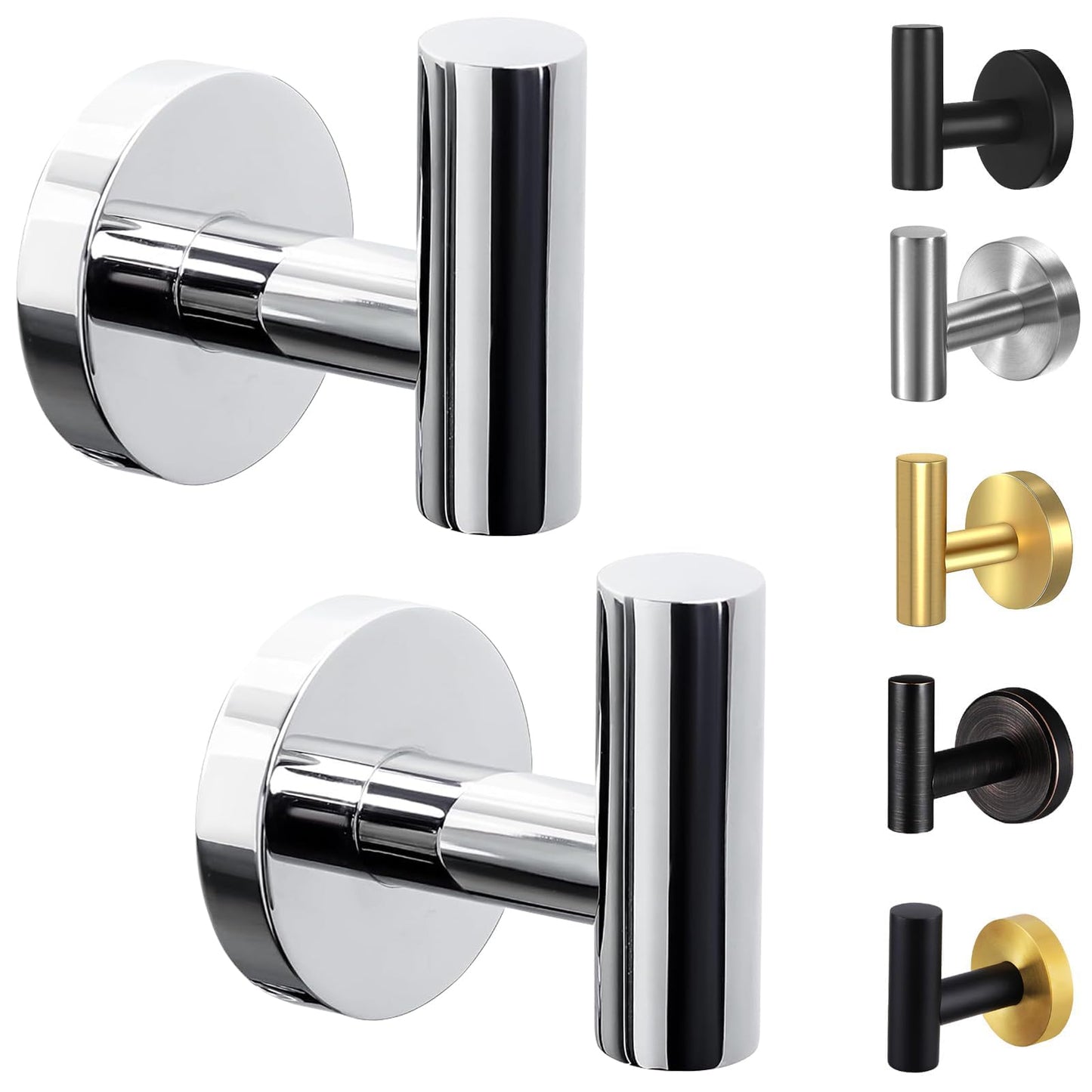 Kruodop Towel Hooks for Bathroom,2 Packs Wall Mount Towel Holder,Black Matte Wall Robe Hook,Stainless Steel Heavy Duty Door Hanger Towel Hook for Kitchen, Bedroom,Hotel,Pool,Coats