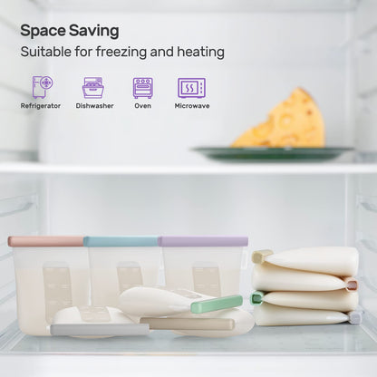 Nuliie 7 Pcs Silicone Breastmilk Storage Bags Reusable, 8oz/240ml Double Leak-Proof Breastmilk Freezer Bags, BPA Free Self-Standing Milk Bags for Breastfeeding, Baby Food Pouches