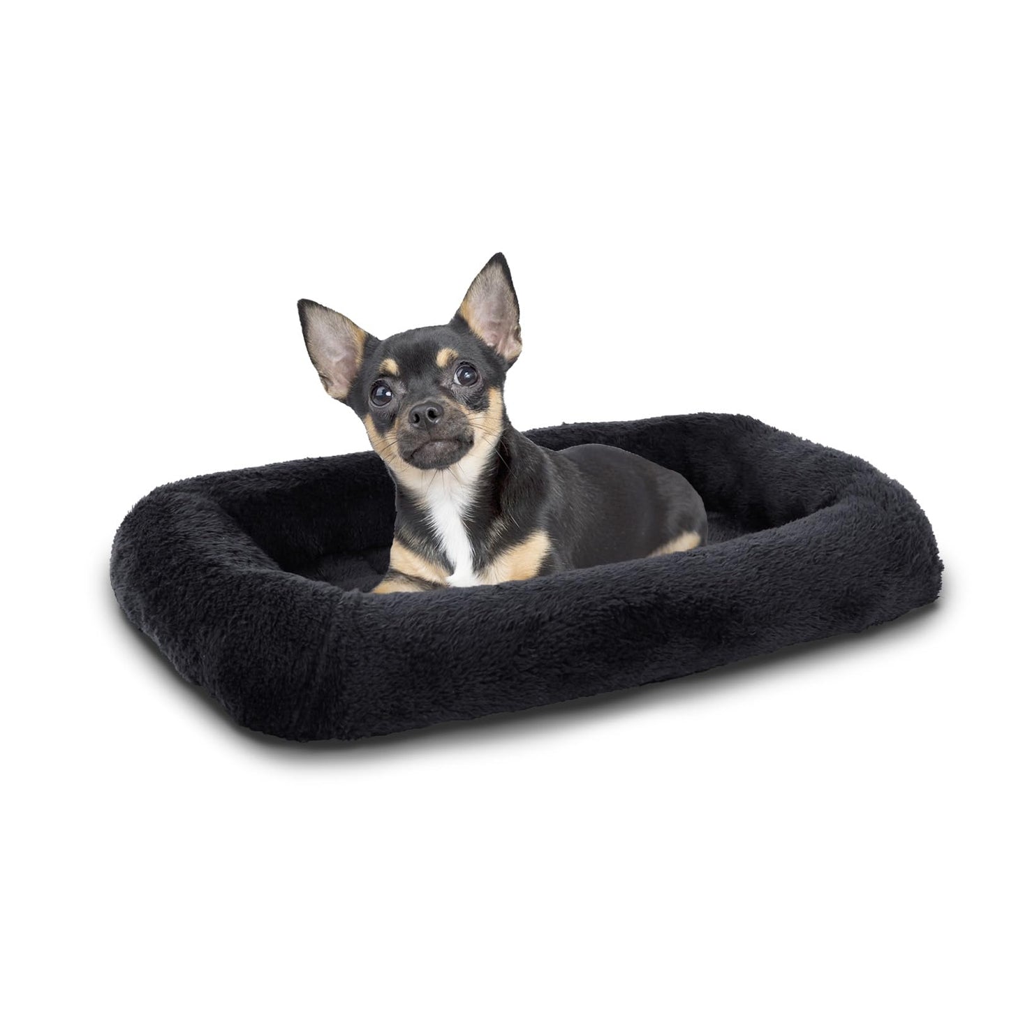 Patas Lague Bolster Dog Bed for Extra Small Dogs 16''x12'', Soft Warm Foam Pet Sofa Bed, Machine Washable Pet Cat Crate Mat for Toy Breeds, Black