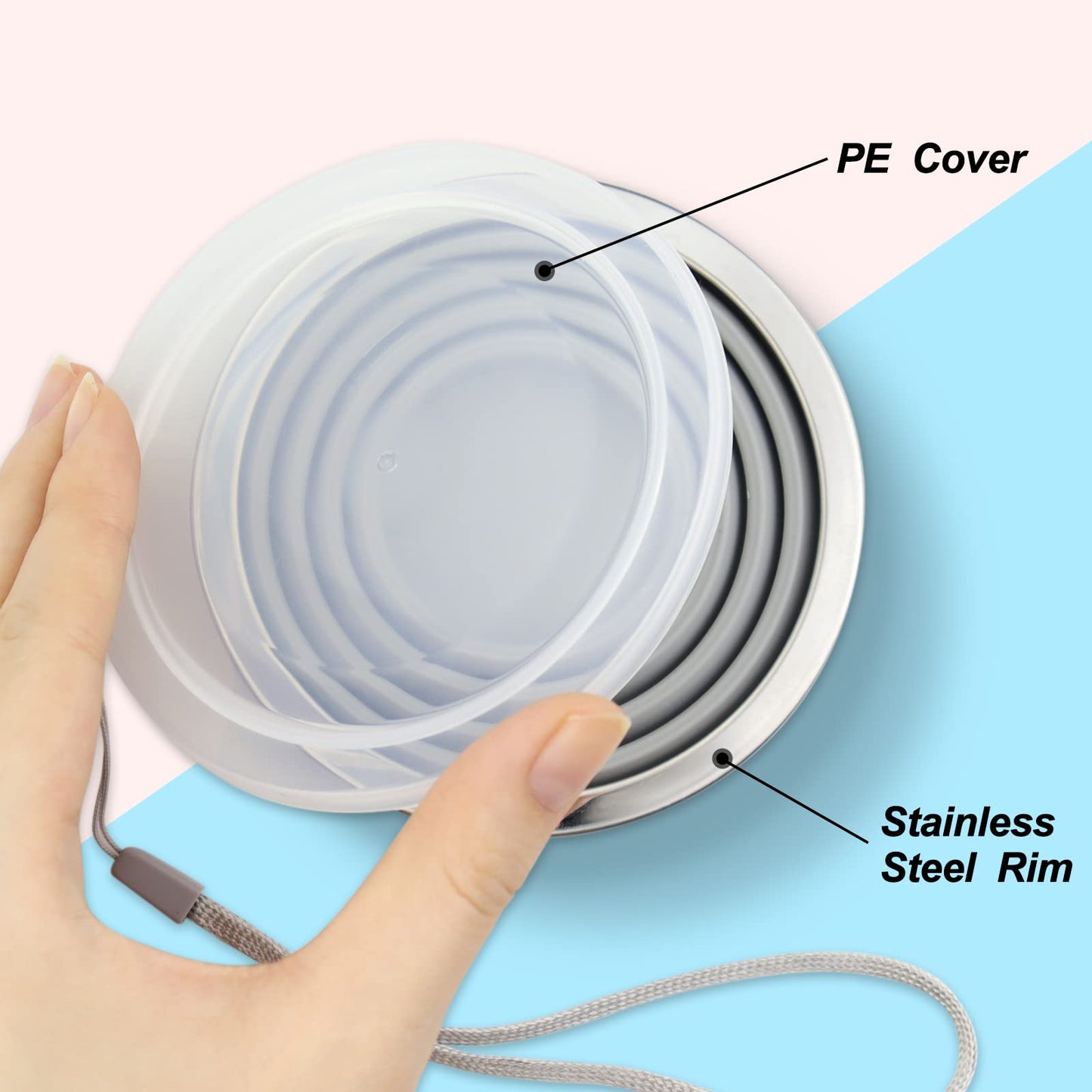 Nanaborn Silicone Collapsible Cups for Camping Travel, Small Portable Drinking Cup with Lids Reusable for Outdoor Hiking 270ml (Blue/Gray, 2 Pack)