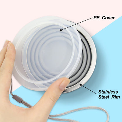 Nanaborn Silicone Collapsible Cups for Camping Travel, Small Portable Drinking Cup with Lids Reusable for Outdoor Hiking 270ml (Blue/Gray, 2 Pack)