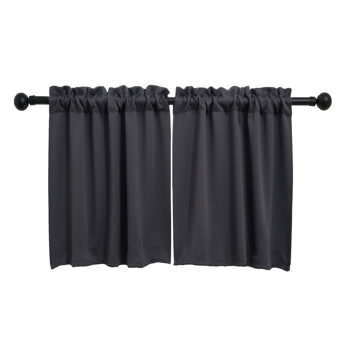Pickluc Dark Grey Cafe Curtain - Half Window, 30 Inches Length, Rod Pocket, Small Kitchen Curtain, Blackout for Small Windows - 30" Wide x 30" Long, 2 Panels Set
