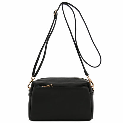 FashionPuzzle Triple Zip Small Crossbody Bag (Black)