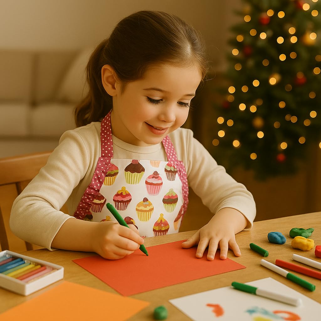 G2PLUS Kid Aprons, Toddler Apron with Pocket, Cupcake Child Apron for Christmas, Cooking, Baking, Gardening (Pink)