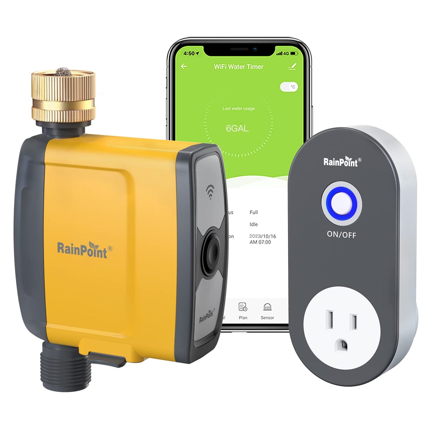 RAINPOINT WiFi Water Timer, Smart Hose Timer WiFi Irrigation Controller, Wireless Watering System Valve, APP & Voice Control, Weather-Based Automatic Rain Delay, Brass Inlet