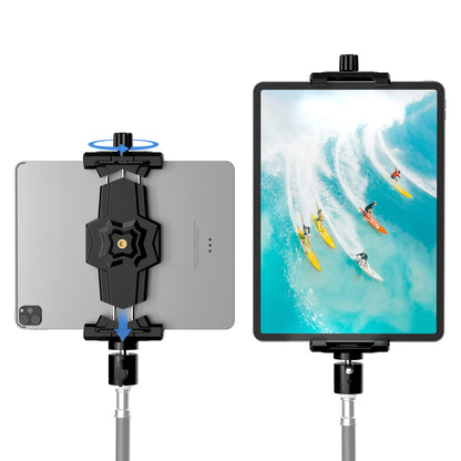 KDD iPad and Phone Tripod Mount Adapter with Ball Head, iPad Holder for Tripod, 360 Rotatable Tablet Clamp Mount fits iPad Pro 12.9, Air Mini 3 4, Galaxy Tab, Surface Pro, Selfie Stick(5.3-10.6")