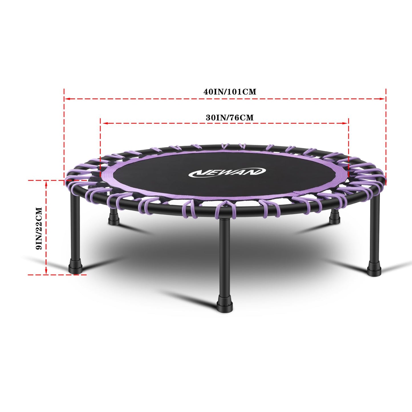 Newan 40" Silent Mini Trampoline Fitness Trampoline Bungee Rebounder Jumping Cardio Trainer Workout for Adults-Max Limit 330lbs