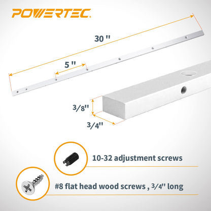 POWERTEC Crosscut Sled Miter Bar for Table Saw Sled, 3/4" x 3/8" x 18" with Predrilled Holes & Screws for Router Table, Bandsaw, Taper Jig, Table Saw Accessories for Woodworking, 2PK (71518-P2)
