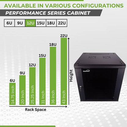 NavePoint 12U Server Cabinet Wall Mount Rack Enclosure Includes 2 Fans, Locking Glass Door, Removable Side Panels – 12U Network Cabinet 23.6” Deep, 19 Inch Server Rack for IT and A/V Equipment