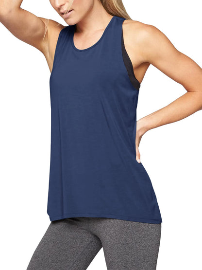 Mippo Workout Tops for Women Yoga Shirts Sleeveless Tank Gym High Neck Racerback Tank Tops Exercise Clothes Navy Blue XS