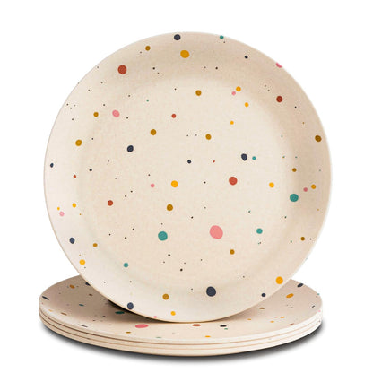 Nook Theory 4 Pack Reusable Bamboo Plates - Non-Toxic Toddler and Kids Plate, Dishwasher Safe, Not Microwavable Dinnerware (Pop 10")