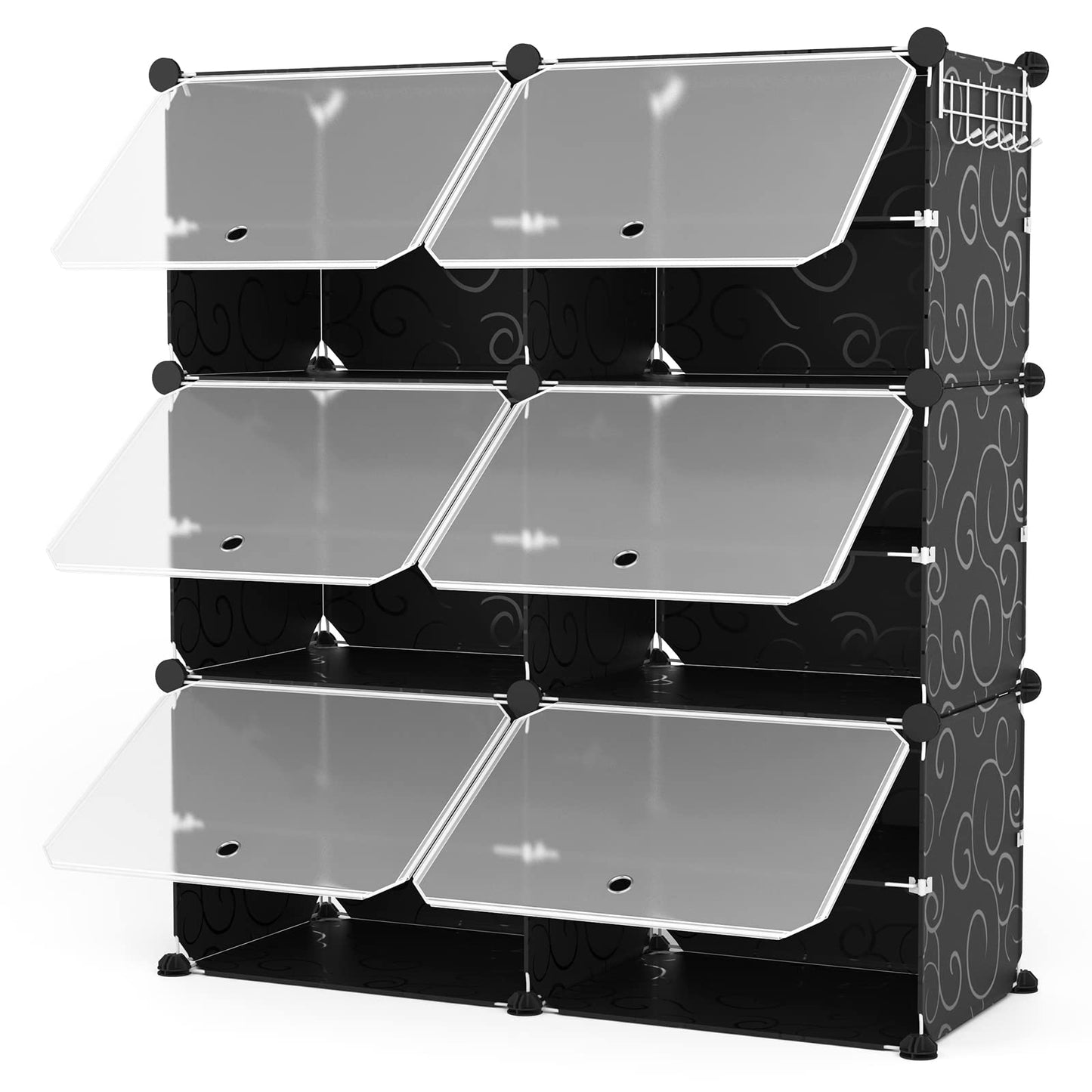 ROJASOP Portable Shoe Rack Organizer 6-Tier Shoe Cabinet 24-Pair shoe Storage Expandable Free Standing Stackable Space Shoe Rack with 2 exclusive Versatile Hooks for Bedroom Black