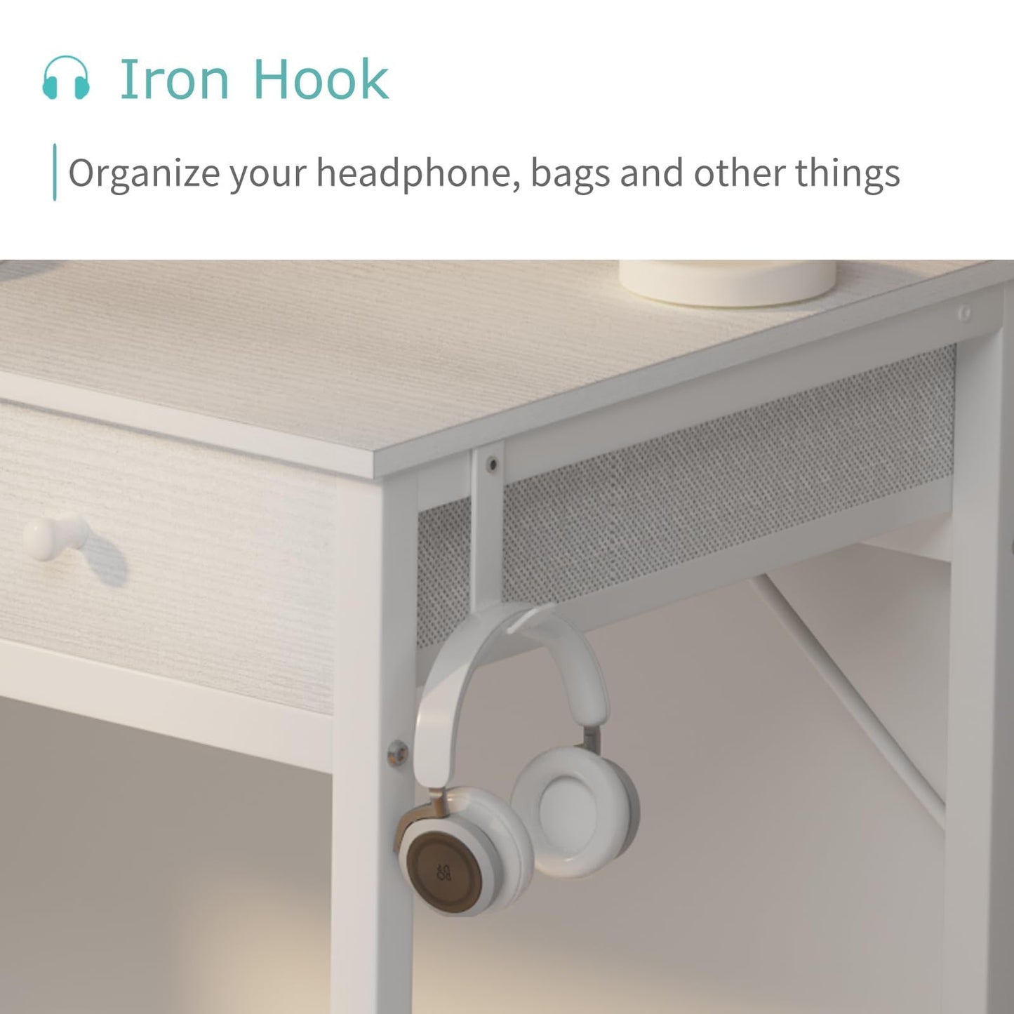 Lufeiya Small White Desk with Drawers - for Bedroom, 32 Inch Home Office Computer Desk with Fabric Storage Drawer and Bag, Study Writing Table for Small Spaces, White