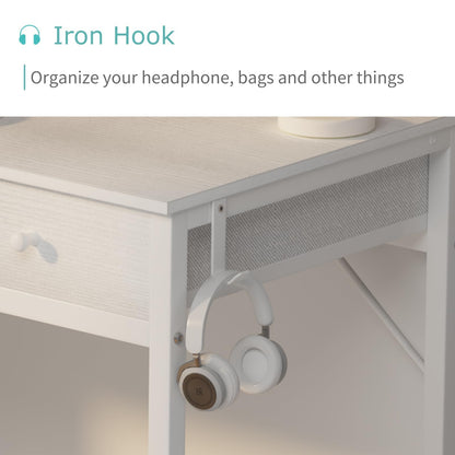 Lufeiya Small White Desk with Drawers - for Bedroom, 32 Inch Home Office Computer Desk with Fabric Storage Drawer and Bag, Study Writing Table for Small Spaces, White