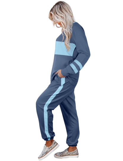 Aloodor 2 Piece Sets for Women Loungewear Athleisure Cozy Sets Airport Lounge Sets Travel Outfits for Plane Light Blue XL