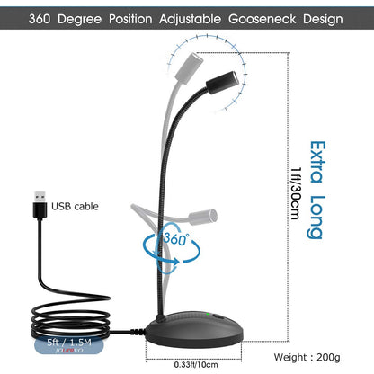 JOUNIVO USB Microphone, 360 Degree Adjustable Gooseneck Design, Mute Button & LED Indicator, Noise-Canceling Technology, Plug & Play, Compatible with Windows & MacOS