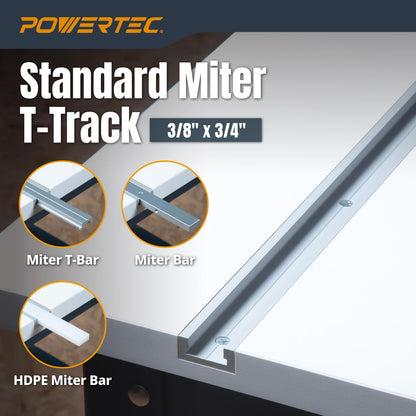 POWERTEC 48" Miter T Track for Router Table, Works With Table Saw Sled, Miter Gauge, Featherboard, Miter Bar, and other T Track Accessories for woodworking, 2PK (71167-P2)