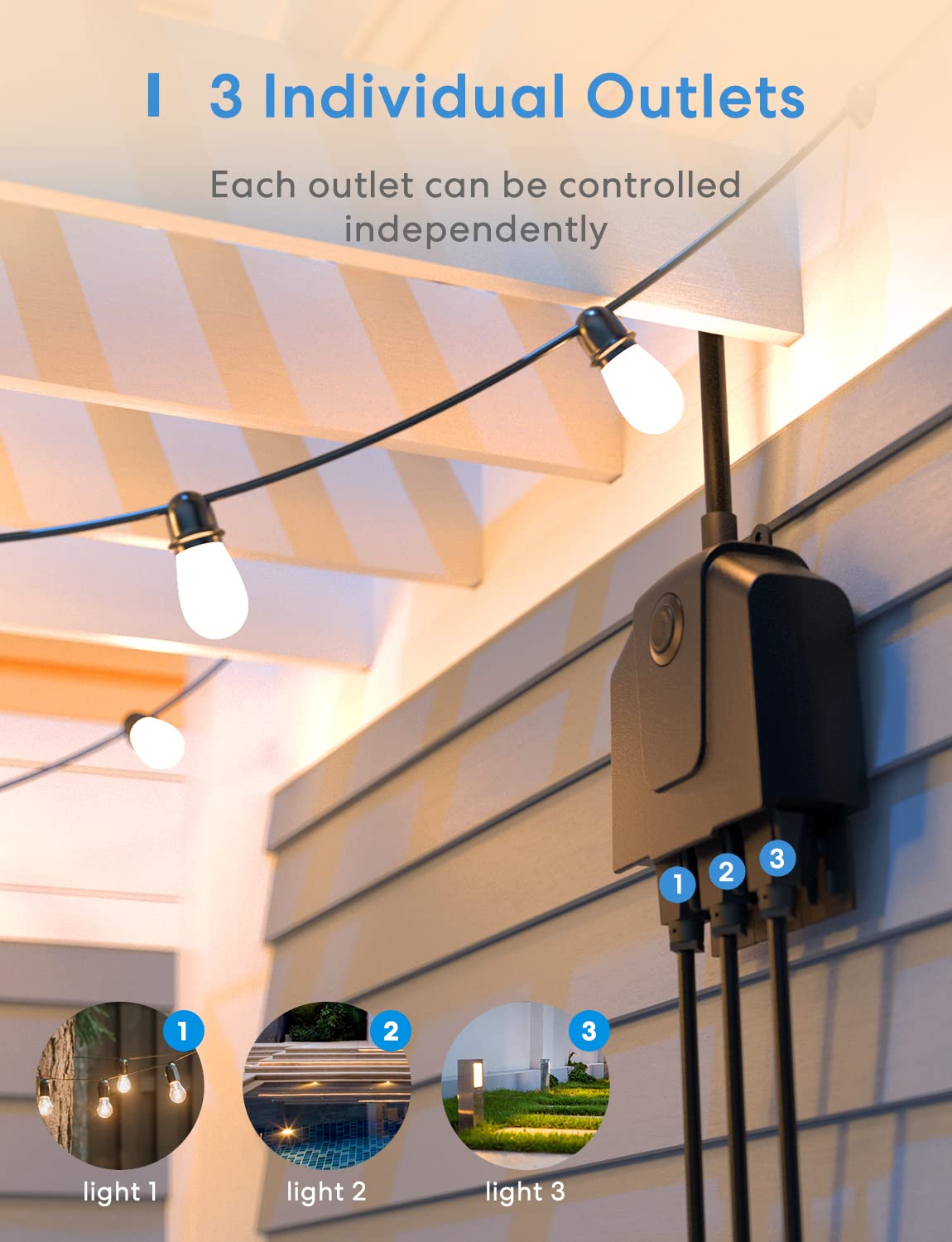 Outdoor Smart Plug, meross Outdoor Wi-Fi Outlet with 3 Independent Sockets Compatible with Apple Homekit, Alexa and SmartThings, Voice & Remote Control, Timer, 2.4 GHz only,Black