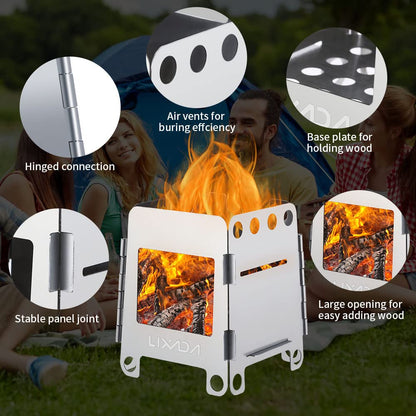 Lixada Camping Wood Stove Folding Lightweight Stainless Steel Wood Burning Stove Portable Backpacking Alcohol Stove for Outdoor Camping Hiking Picnic BBQ Picnic Hunting