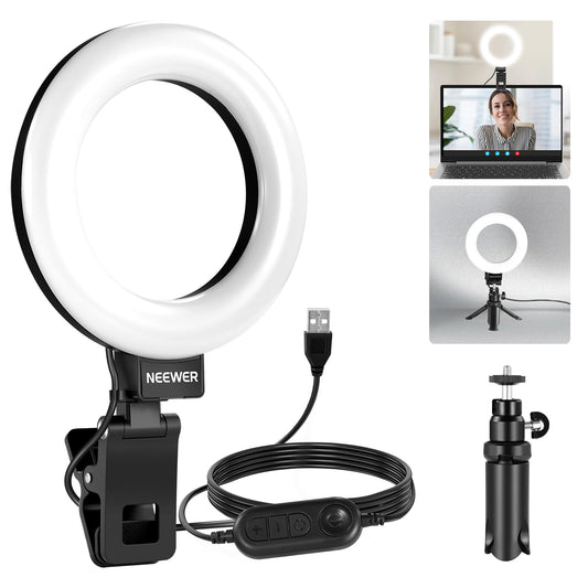 NEEWER Basic 5" Ring Light for Video Conference Lighting, Clip on Light Kit with Desk Tripod Stand for Monitor Laptop Computer Zoom Call Live Streaming Remote Working Learning Video Recording, BR60