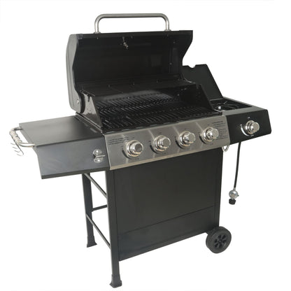 Grill Boss 4 Burner Propane Gas Grill, Portable BBQ w/Lid, Wheels & Side Shelves, Black - Grilling Accessories and Equipment for Camping, Tailgating, Outdoor Barbecue and Cooking