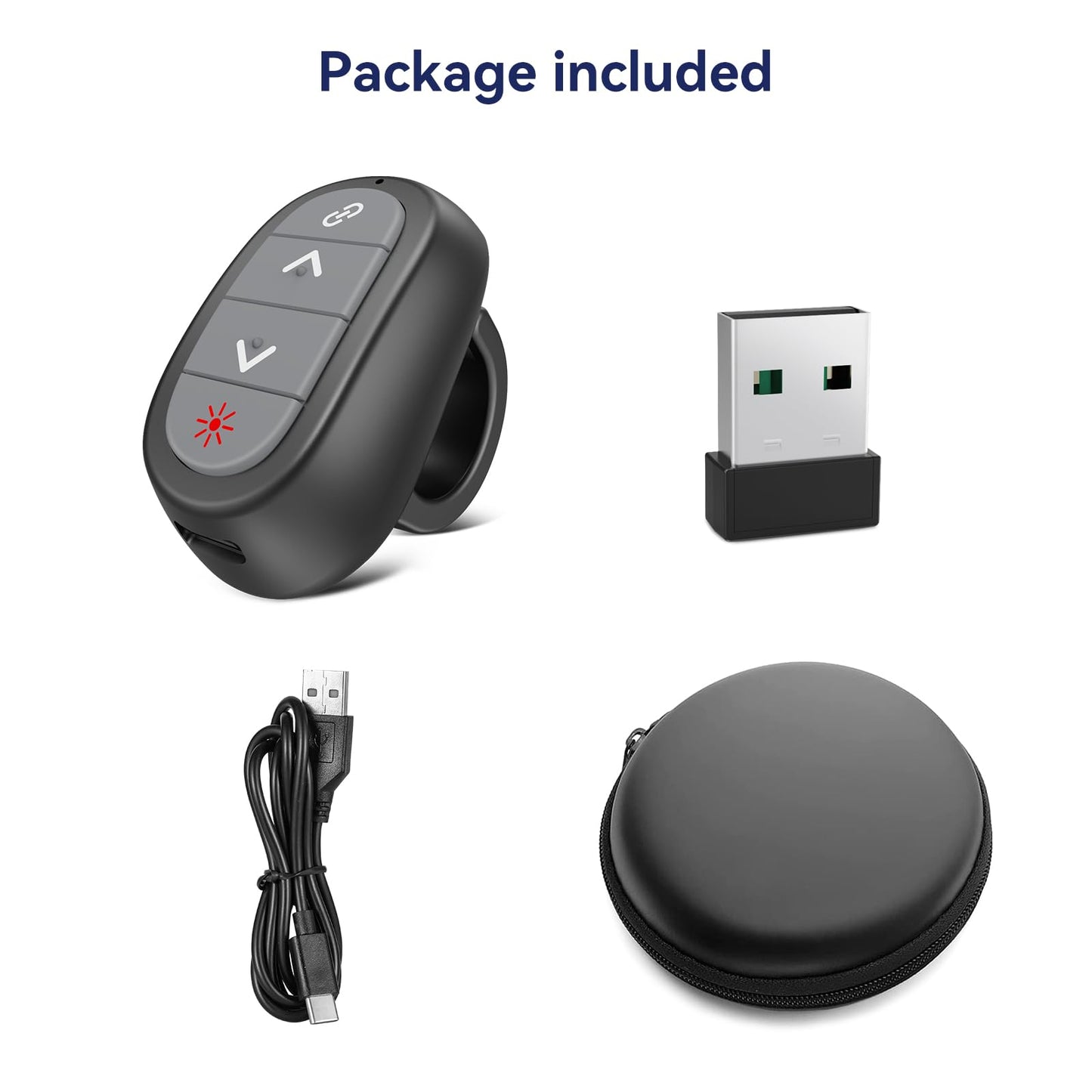 Presentation Clicker Wireless Presenter Remote: USB Rechargeable Finger Ring Clicker for PowerPoint Presentations, PowerPoint Clicker with Laser Pointer, Multi-OS Compatible