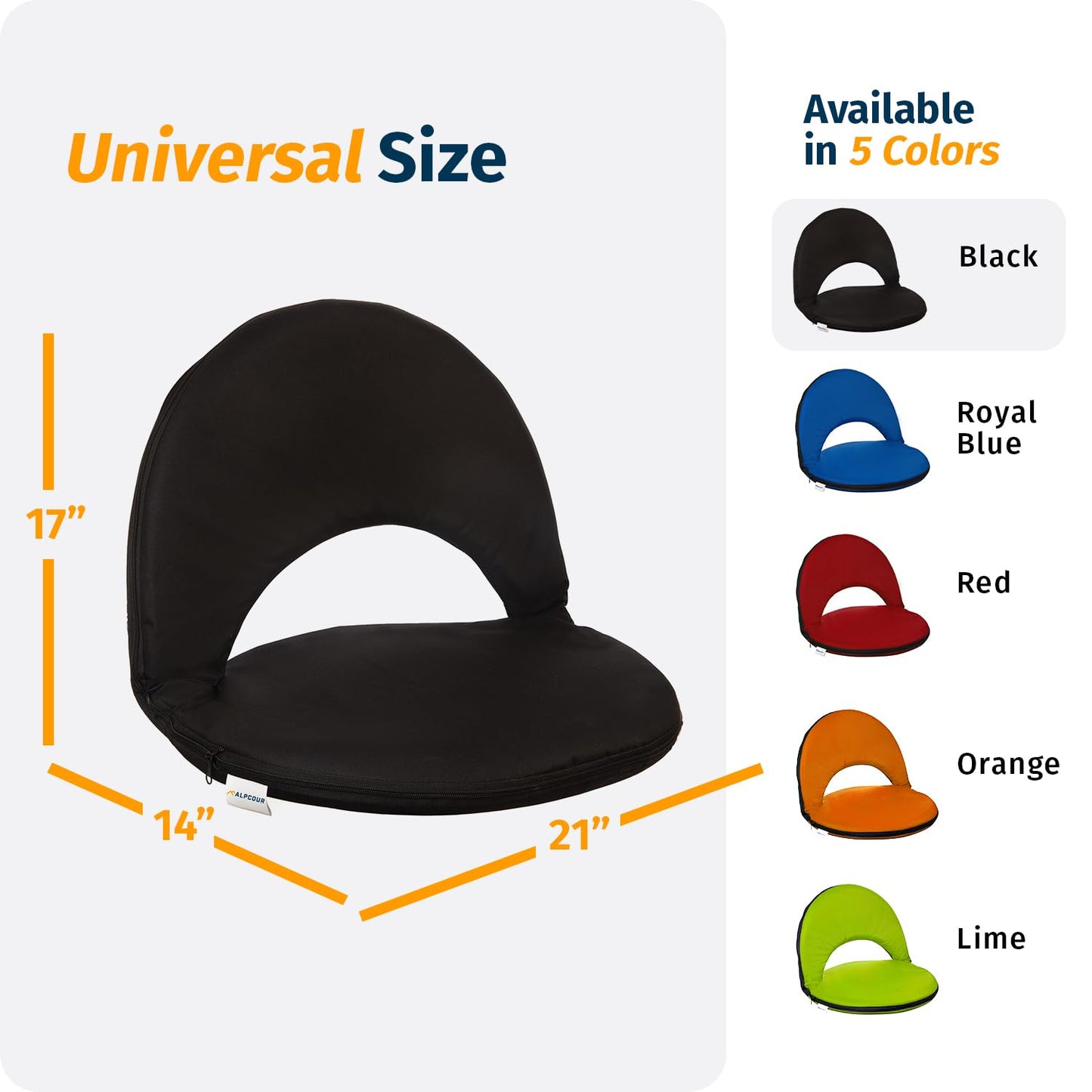 Alpcour Folding Stadium Seat – Deluxe Outdoor Camping Reclining Waterproof Cushion Chair for Bleachers – Best 6-Position Back Support Picnic Bleacher Seats w/Extra Thick Padding for Support & Comfort