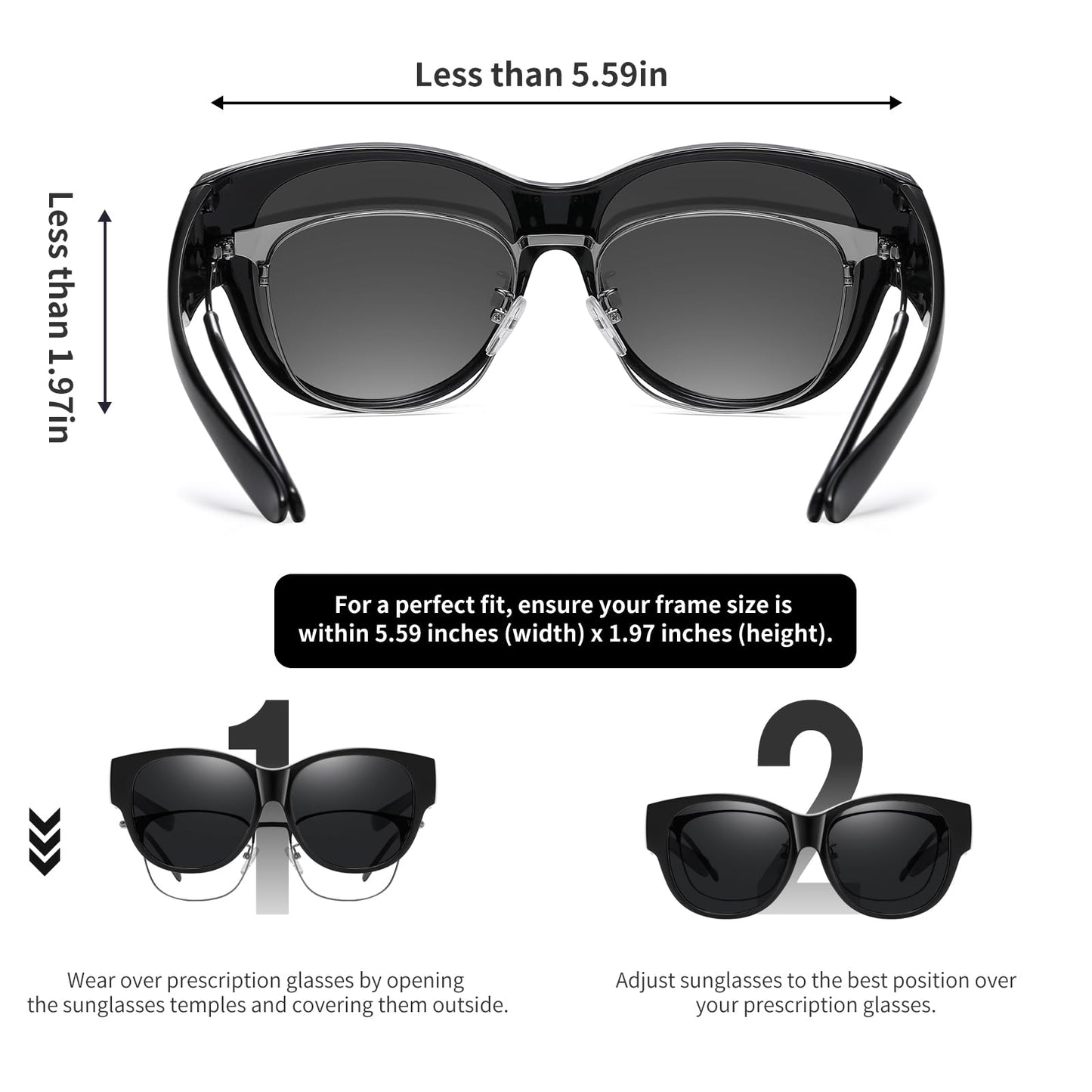 GEGURI Fit Over Glasses Polarized Sunglasses for Women & Men, Stylish Cat Eye Design Sun Glasses 100% UV Protection