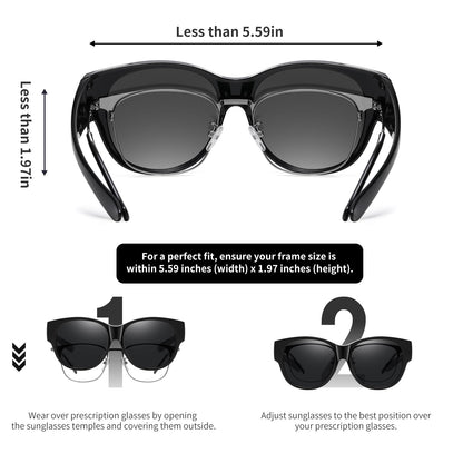 GEGURI Fit Over Glasses Polarized Sunglasses for Women & Men, Stylish Cat Eye Design Sun Glasses 100% UV Protection