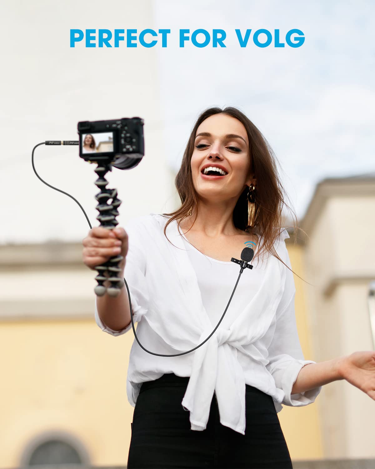 PoP voice 16 Feet Lavalier Microphone for 3.5mm Devices, Android and Camera - Noise Cancelling Lapel Mic TRRS Omni Mic for Phones, TikTok, Video Recording (with a TRS Adapter, 2 Clips and 4 Covers)