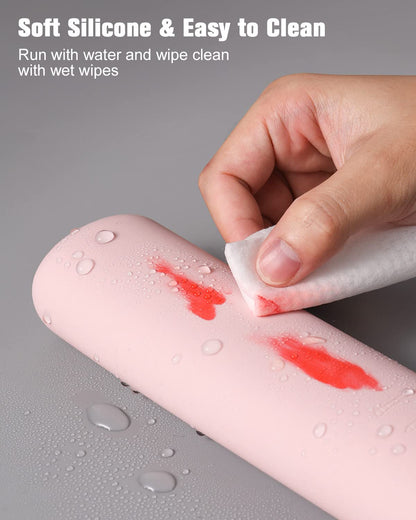 FERYES Large Travel Makeup Brush Holder, Magnetic Anti-fall Out Silicon Portable Cosmetic Face Brushes Holder, Soft and Sleek Makeup Tools Organizer for Travel- (8.27 * 2.36 * 1.57)