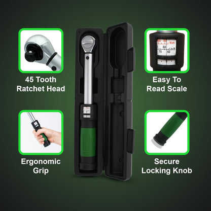 eTORK - Click-Style Torque Wrench - 3/8 Inch Drive 50-250 in.-lb., Ratchet Mechanic Tool Set Socket Wrench, Easy Read Scale, Ergonomic Grip Precision, Automotive Repairs, Professional Hand Tools