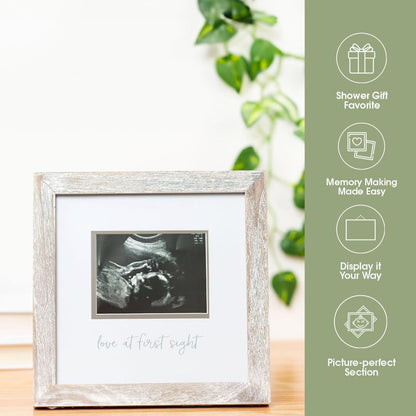 Pearhead Love at First Sight Sonogram Picture Frame, Gender Neutral Ultrasound Keepsake, Baby Gift for Expecting Parents, Ideal Pregnancy, Shower and Nursery Decor, 4” x 3” Photo Insert, Rustic