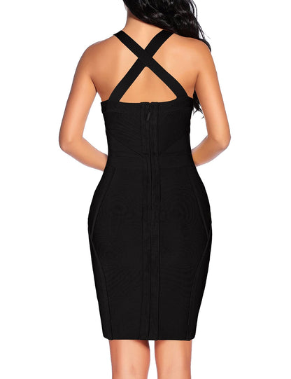 Madam Uniq iFashion Women's Straps Sexy Cut Out Bodycon Bandage Mini Dress Small Black(e)
