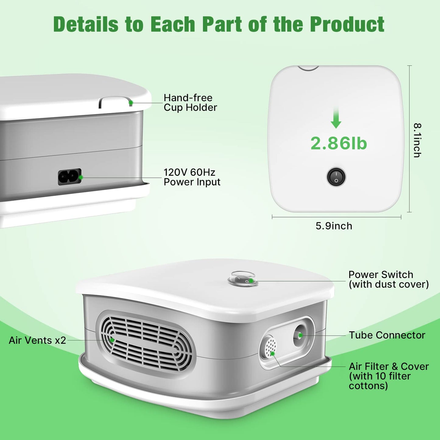 Portable Nebulizer, Nebulizer Machine for Adults and Kids, Compressor Nebulizer with 2 Masks & Mouthpiece, Low Noise Nebulizer for Breathing Comfort, Desktop Nebulizer for Home Use