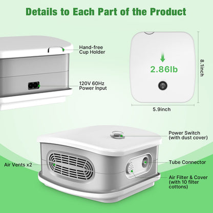 Portable Nebulizer, Nebulizer Machine for Adults and Kids, Compressor Nebulizer with 2 Masks & Mouthpiece, Low Noise Nebulizer for Breathing Comfort, Desktop Nebulizer for Home Use
