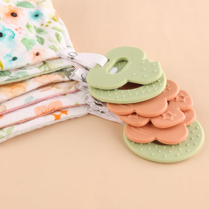 Muslin Baby bibs 6-Pack and Teething Toys 6-Pack Made with 100% Organic Cotton, Absorbent and Soft For Baby girl